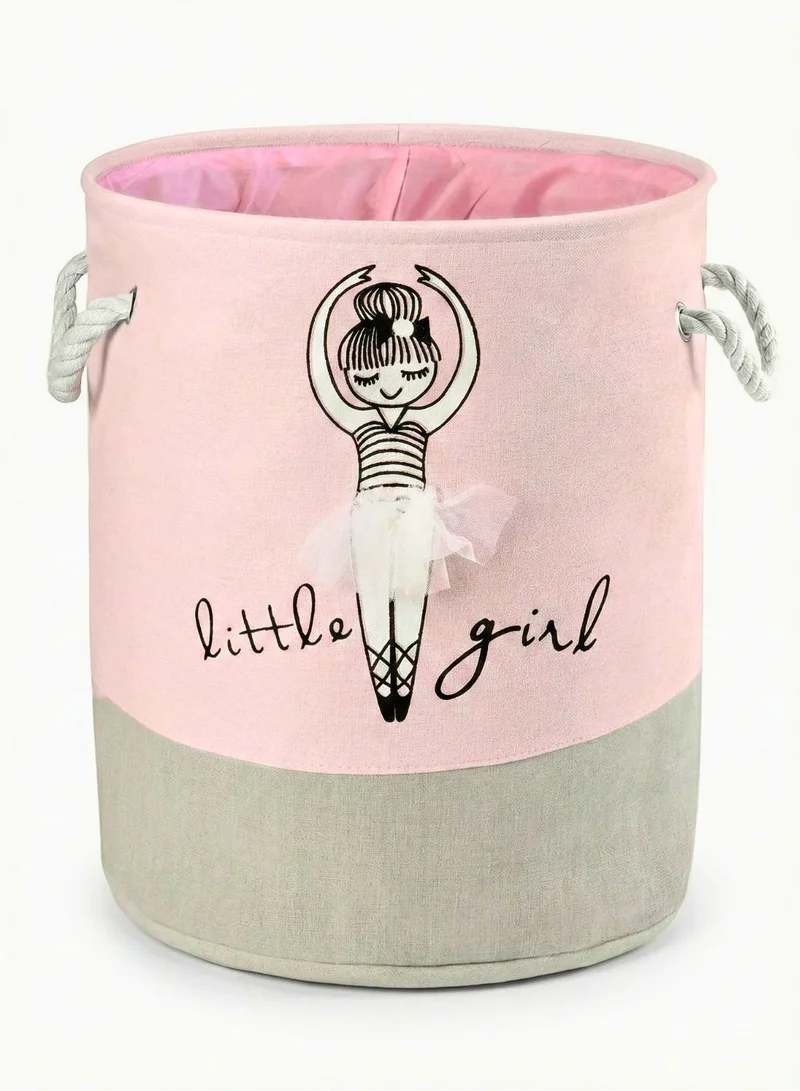 1Chase Kids Laundry Basket Canvas Storage Organizer – Ballerina Girl Design, Foldable Toy and Clothes Hamper with Handles